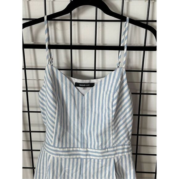 Sugar Lips Lynsea Striped Romper Womens M Blue White Coastal Boho Cottagewear - Picture 2 of 12
